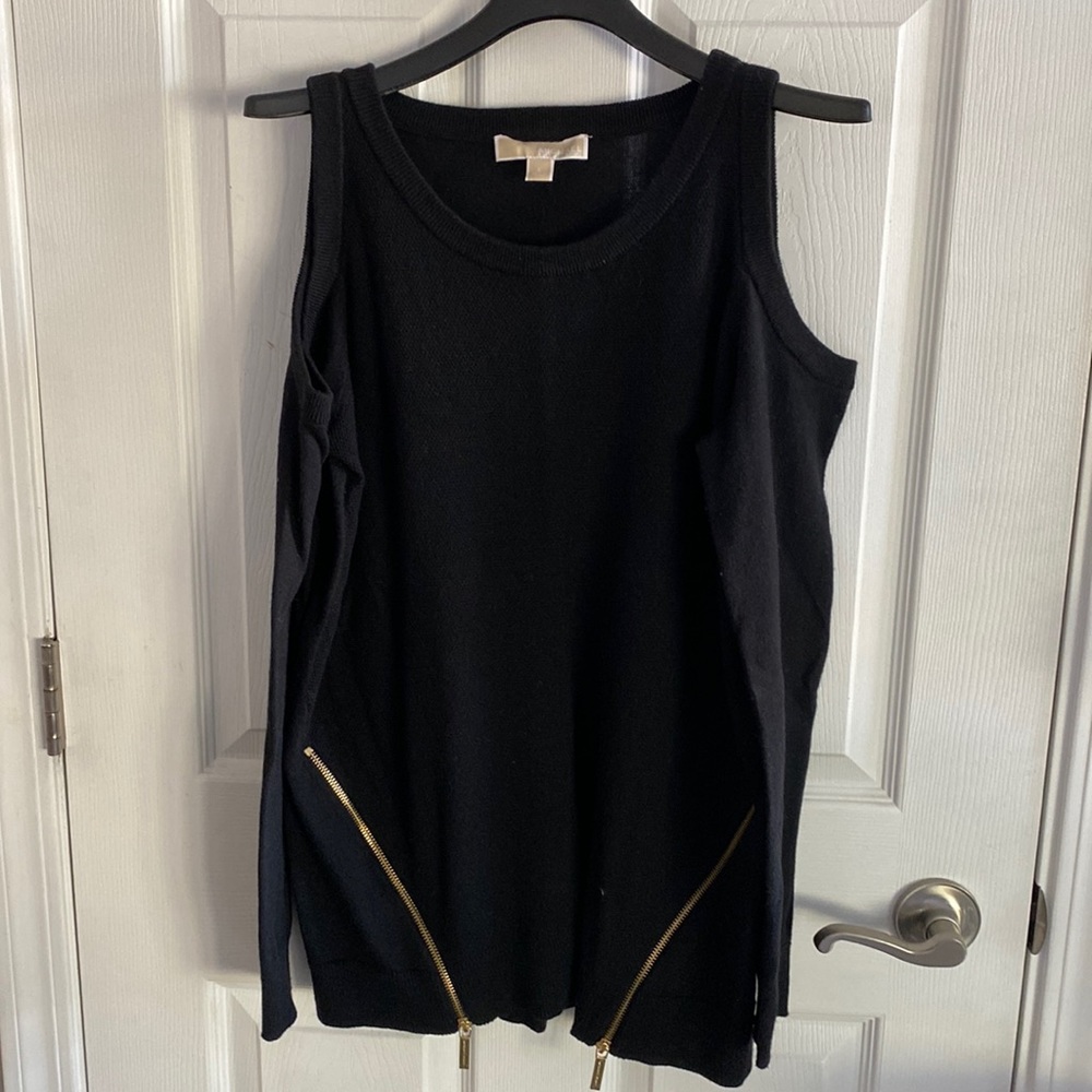 Michael Kors, cold shoulder sweater, size large with hip zippers in front